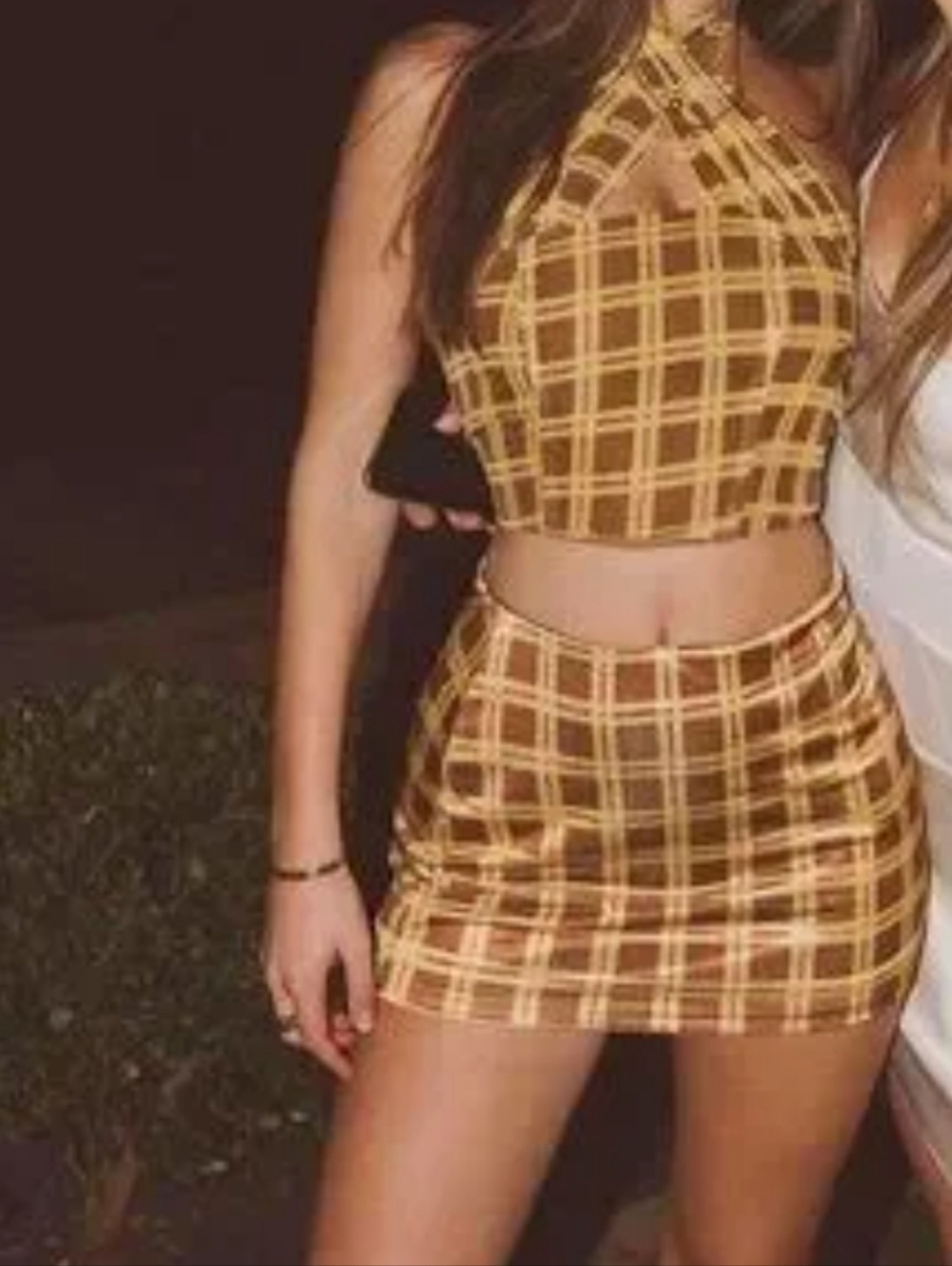 Nwt* With Jean Tulip Tan & Cacao Plaid Skirt SET preppy S Xs